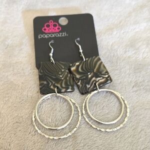 #639 Paparazzi Black and Silver Tone Textured Hoop Earrings